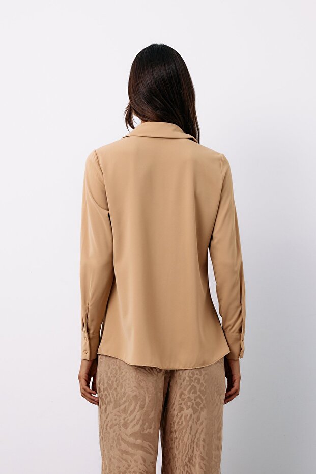 Klasik Düz Gömlek - Camel - 7