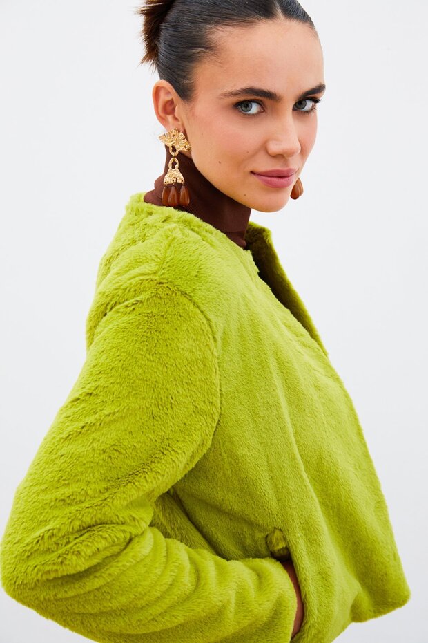 سترة من القطيفة بدون ياقة - أخضر - 5