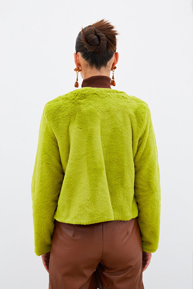 سترة من القطيفة بدون ياقة - أخضر - 6