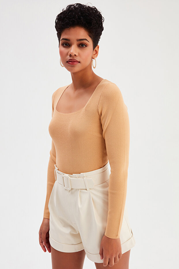 Kare Yaka Triko - Bisküvi - 4