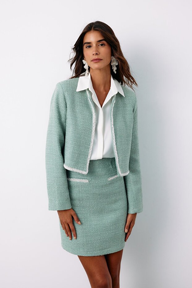 Accessory Detail Tweed Jacket - Mint