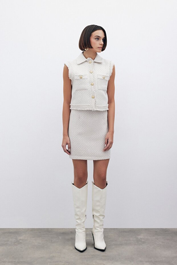 Simli Tüvit Yelek - Taş - 4