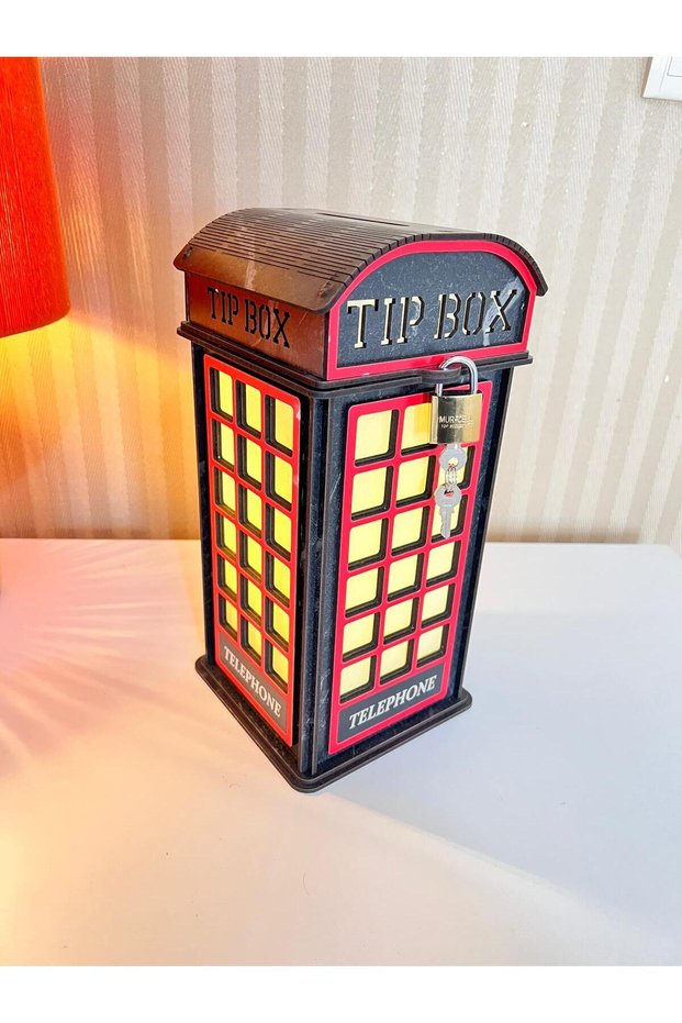 Tip Box - London Telephone Booth Piggy Bank (Large Size Black-Red)