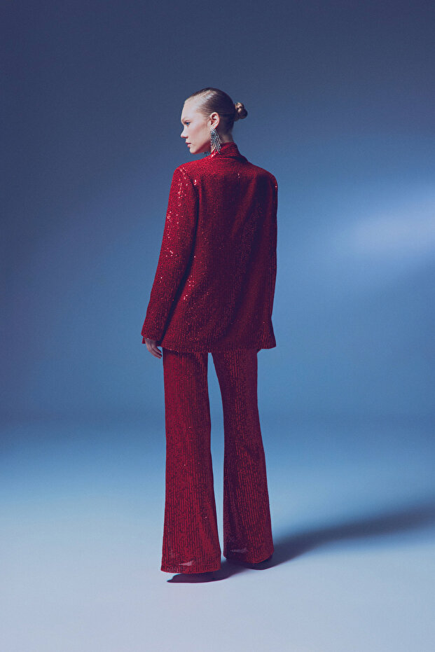 Sequined Casual Jacket - Red - 8