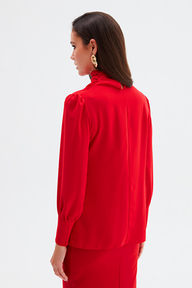 Drape Detaylı Bluz - Kırmızı - 8