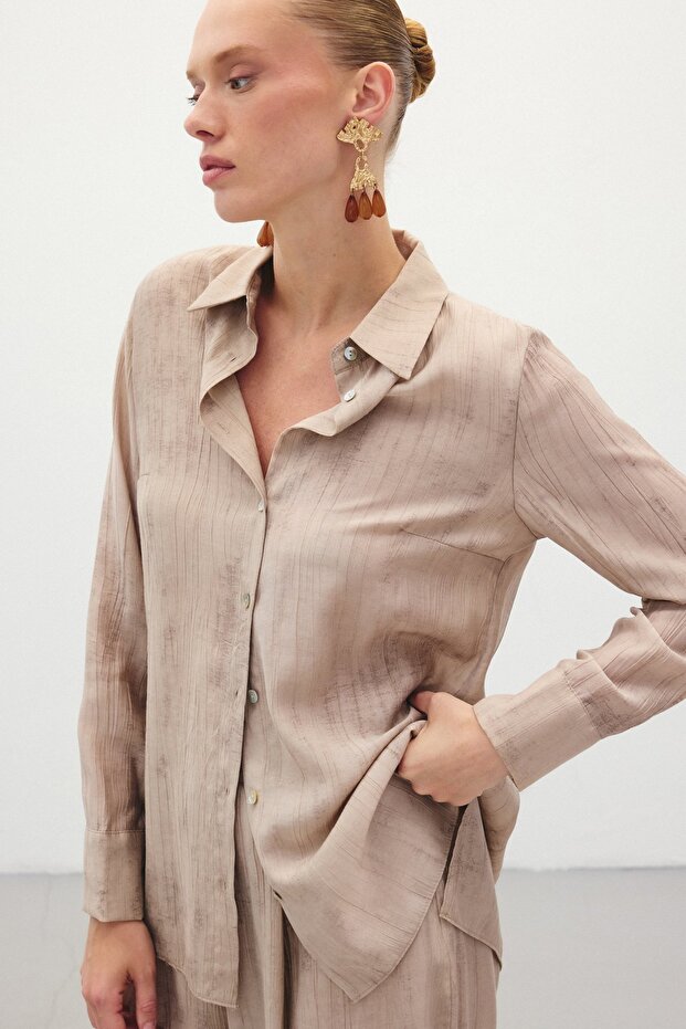 قميص فضفاض منقوش - بيج - 6