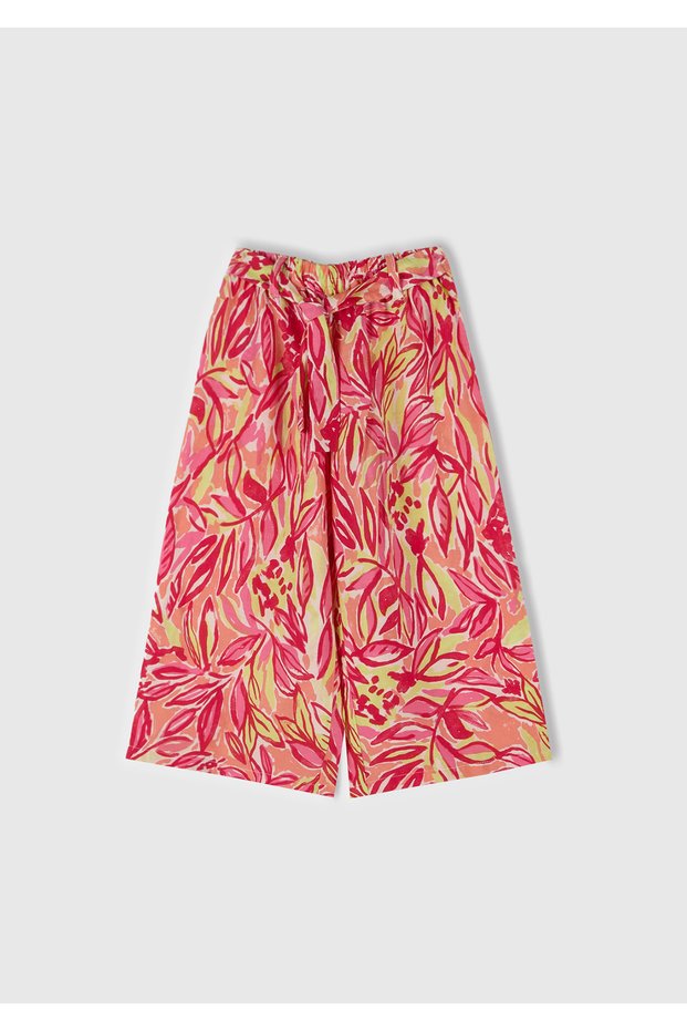 Girls' Orange Viscose Blend Palazzo Pants with Belt