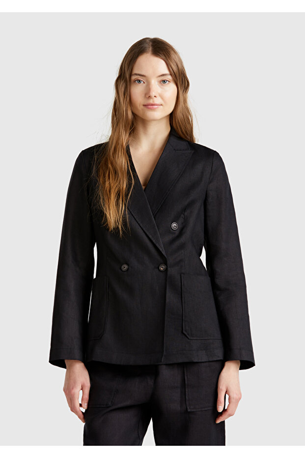 Women's Black 100% Linen Jacket