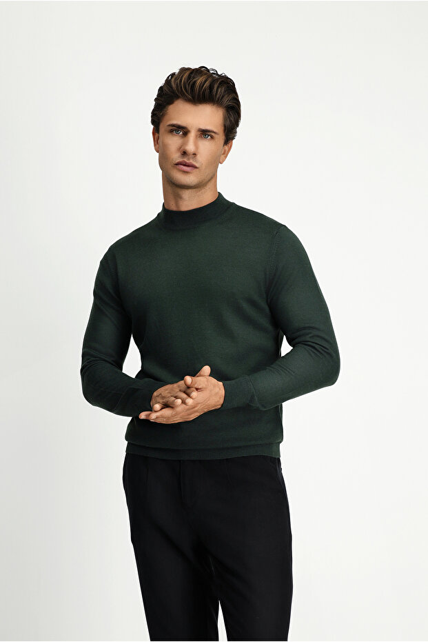 Yarım Balıkçı Yaka Regular Fit Yünlü Basic Örme Triko Kazak - 4