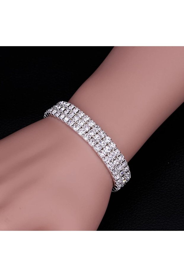 Women's 3 Row Zircon Stone Waterway Evening Dress Bracelet Full Length 18.5cm