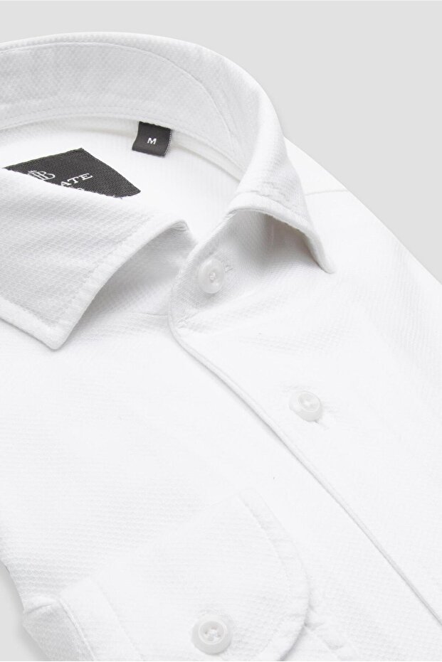 Antonio Armür Cotton Comfort Fit White Mostra Collar Men's Plain Shirt