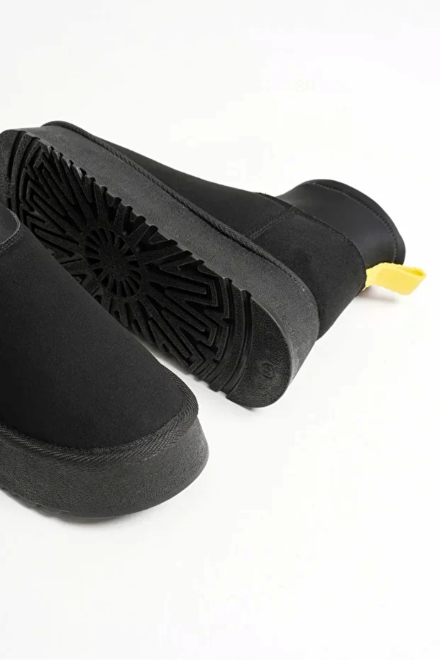 Női csizma fekete sztreccs – gyapjú belsővel, vastag talppal, melegen tartó, Heribo - 4