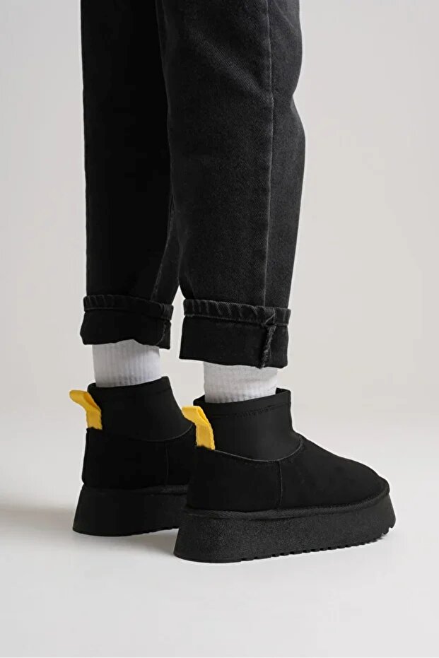 Női csizma fekete sztreccs – gyapjú belsővel, vastag talppal, melegen tartó, Heribo - 2