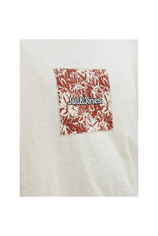 Split Allover Print Branding Erkek Krem Tişört (12272993-ANW) - 5