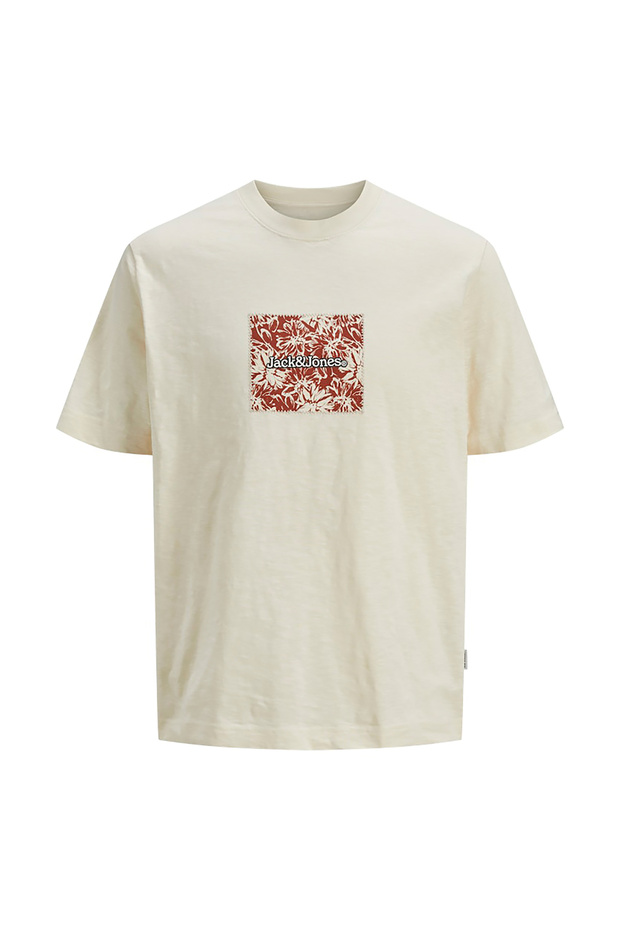 Split Allover Print Branding Erkek Krem Tişört (12272993-ANW) - 7