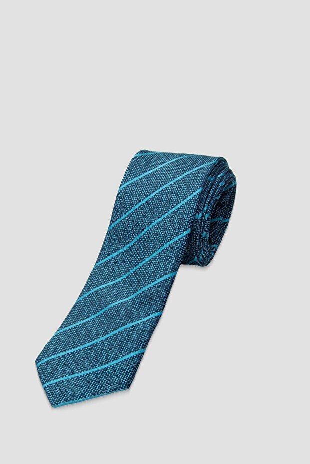 ربطة عنق 8 سم من البوليستر المصنوع من الألياف الدقيقة باللون الأزرق للرجال - 1