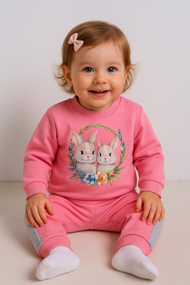Myprettybaby Bunny Print Baby Girl Bottom Top Set