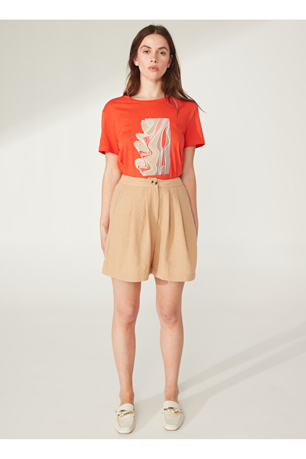 Yüksek Bel Normal Deve Tüyü Kadın Şort CHAN - 2