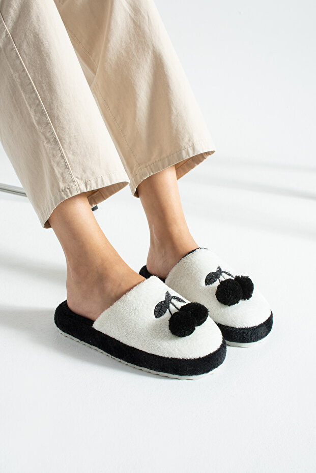 Siyah Kiraz Kışlık Kadın Terlik - 6