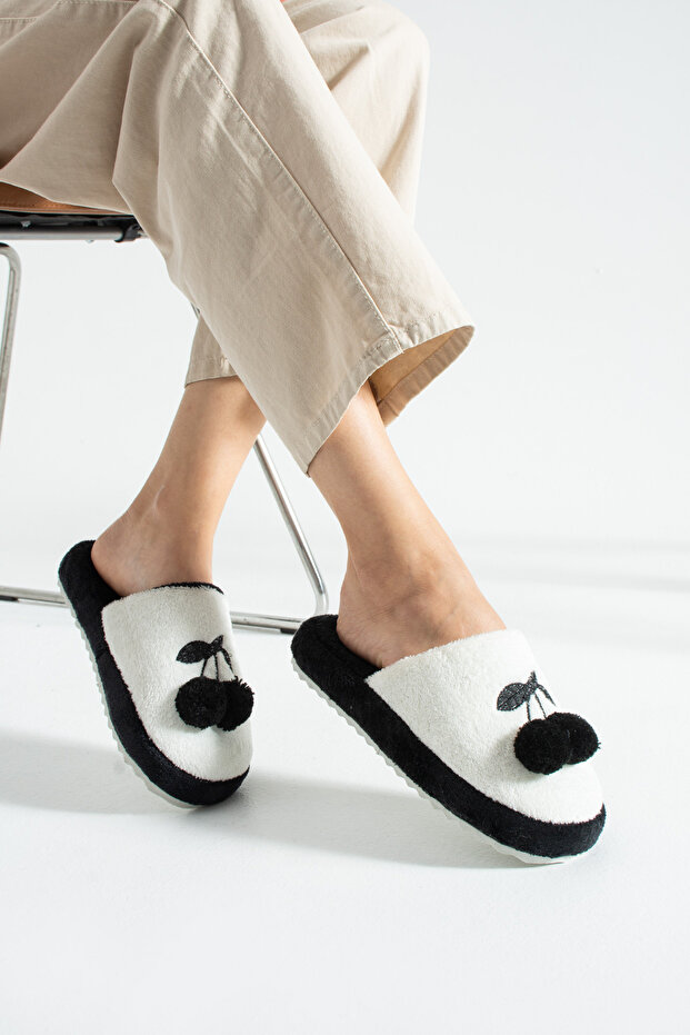 Siyah Kiraz Kışlık Kadın Terlik - 7