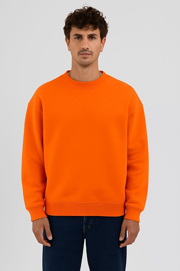 Basic Turuncu Unisex Oversize Premium Sweatshirt - 1