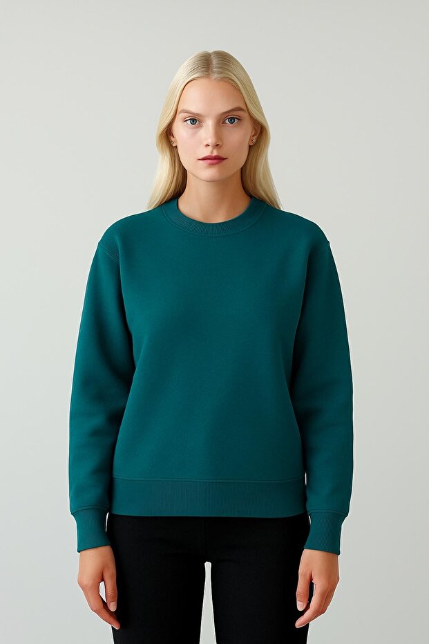 Basic İndigo Unisex Oversize Premium Sweatshirt - 2