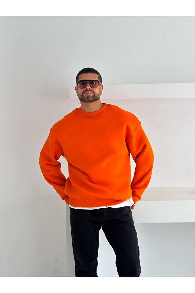 Basic Turuncu Unisex Oversize Premium Sweatshirt - 5