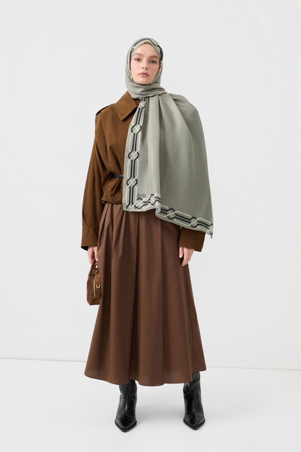 Cotton Twill Şal İnterlock Taş - 4