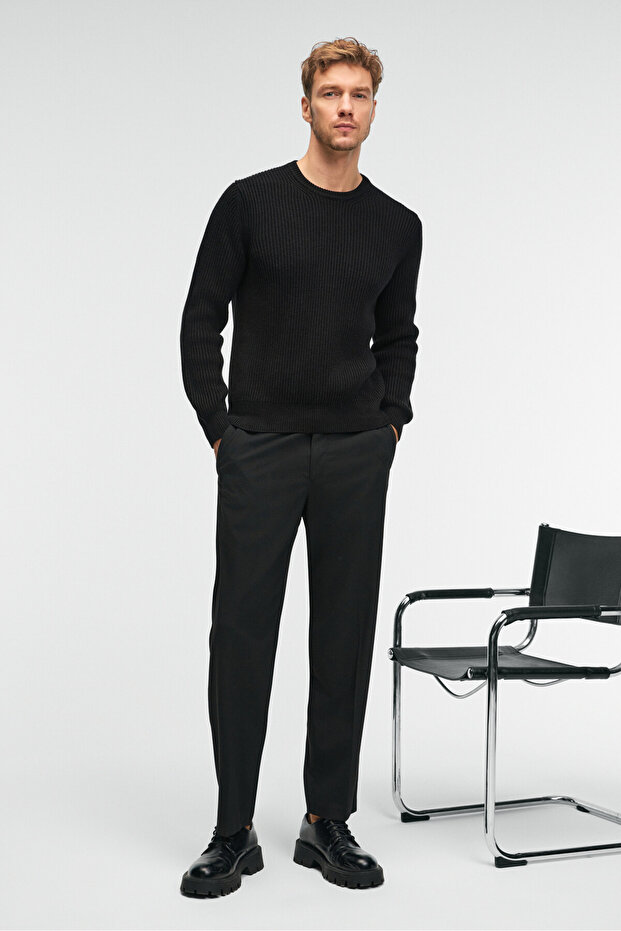 CABLIN Erkek Yuvarlak Yaka Regular Fit Triko Siyah Kazak - 4