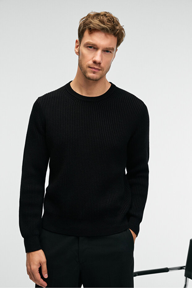 CABLIN Erkek Yuvarlak Yaka Regular Fit Triko Siyah Kazak - 2