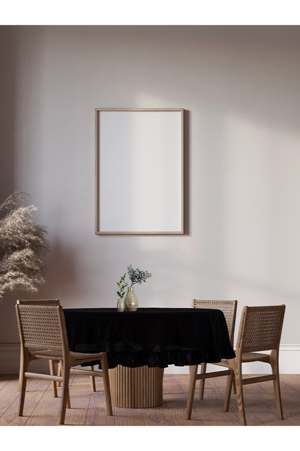 Black Buldan Fabric Flawed Table Cloth