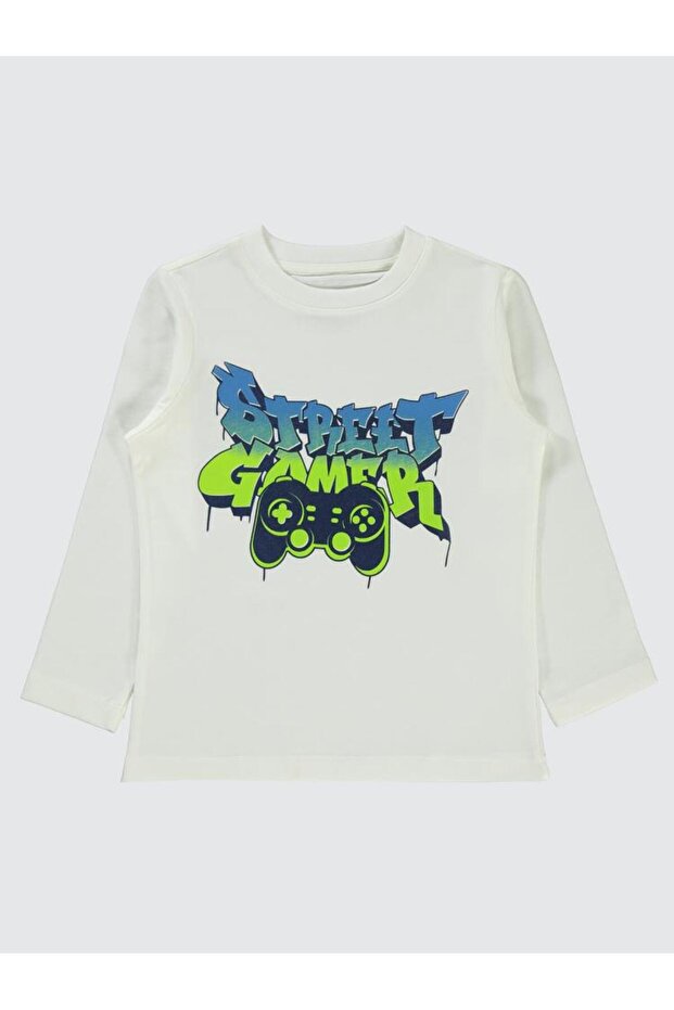 Civil Boy's Street Gamer Printed Sweatshirt |   Single Jersey Long Sleeve |   School Nursery and Daily Use - Ecru
