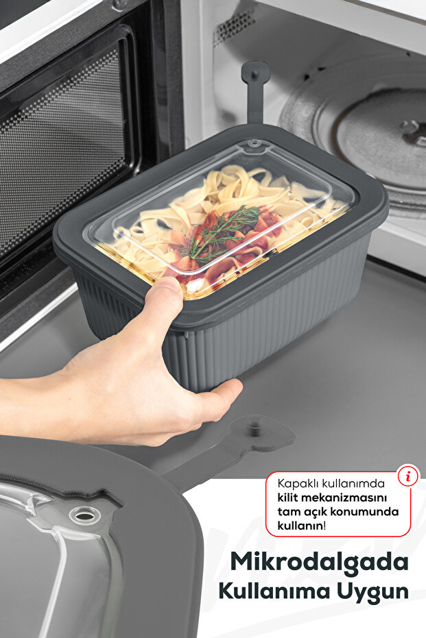 Set of 12 Vip Rectangular Microwave and Diffracted Suitable Storage Containers Gray 4X(1750,1050,600 ml) - 7