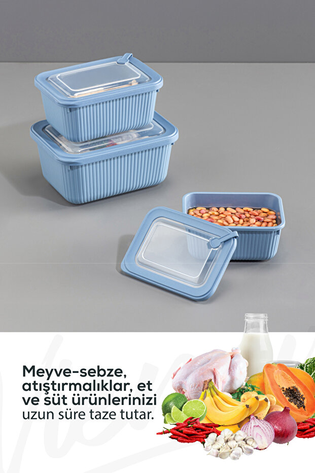 Set of 12 Vip Rectangular Microwave and Diffracted Suitable Storage Containers Blue 4X(1750,1050,600 ml) - 6