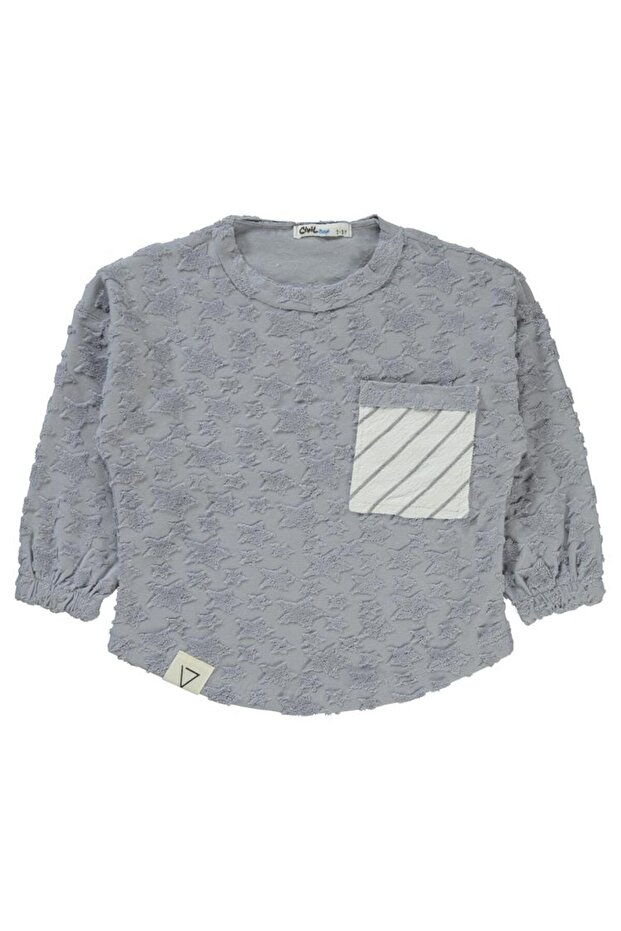Star Printed Striped Sweatshirt with Pockets for 2-5 Years Old - Blue