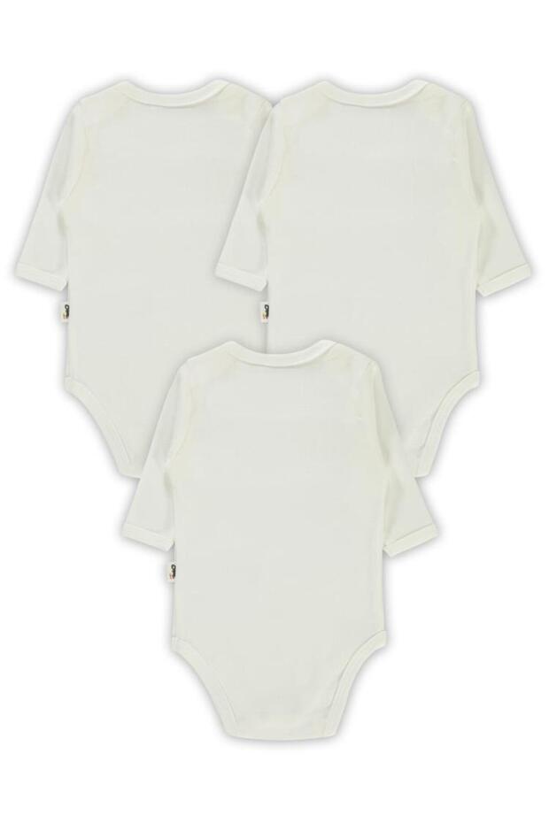 3-Piece Plain Long Sleeve Snap Fastener Bodysuit - White