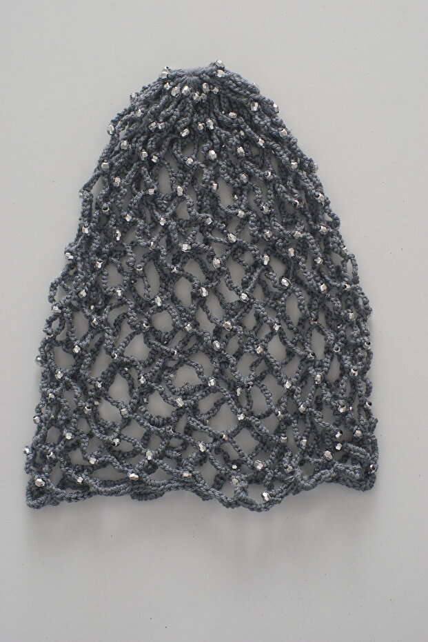 Handmade Mesh Beaded Summer Hat - Women's Mesh Beanie – Mesh Hat - Crochet, Dark Grey, Women