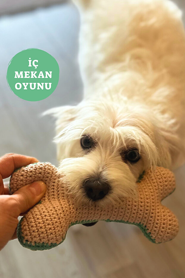 Köpek Oyuncağı Seti, Örgü Kemik ve Top| Doğa Dostu ve Pamuklu - 3