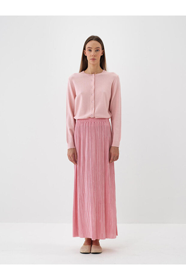 Kadın Pembe Yünlü Basic Hırka - 2