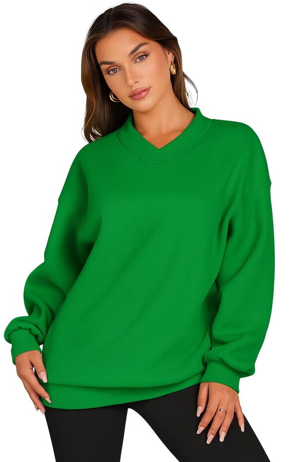 Oversize V-Neck Sling Sleeve Detail Sweatshirt