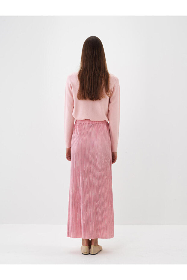 Kadın Pembe Yünlü Basic Hırka - 5