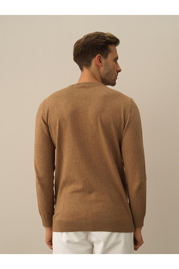 Erkek Camel Dokulu Pamuk Dokulu Regular Fit Kazak - 3