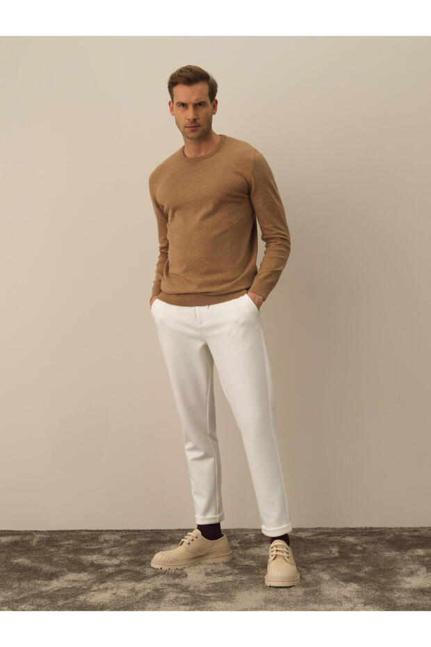 Erkek Camel Dokulu Pamuk Dokulu Regular Fit Kazak - 1