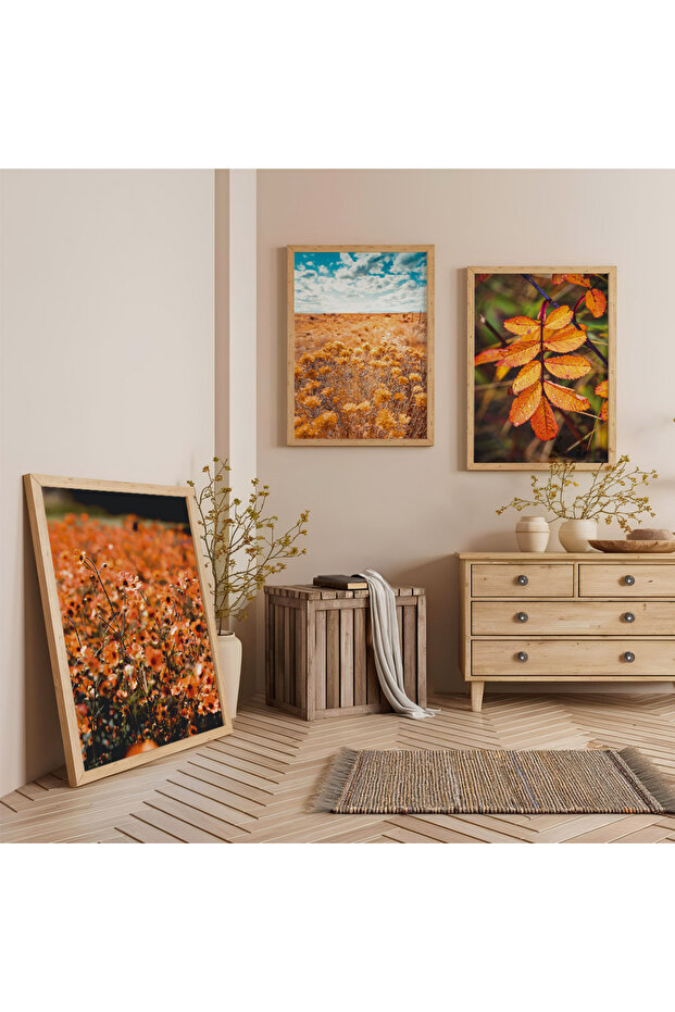 Wooden Framed Autumn Breeze Triple Wooden Painting Set