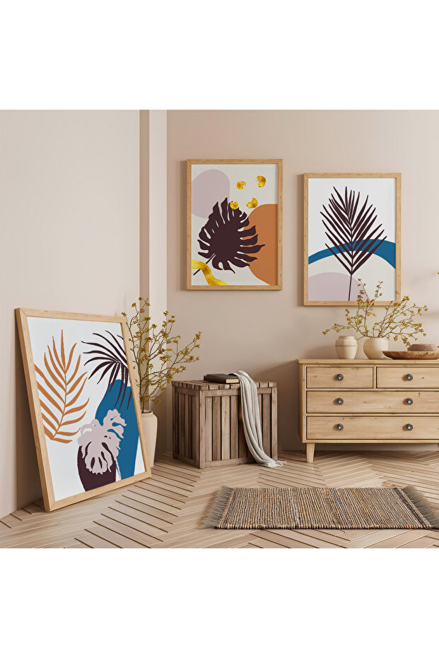 Tropical Traces Triple Wooden Painting Set with Wooden Frame