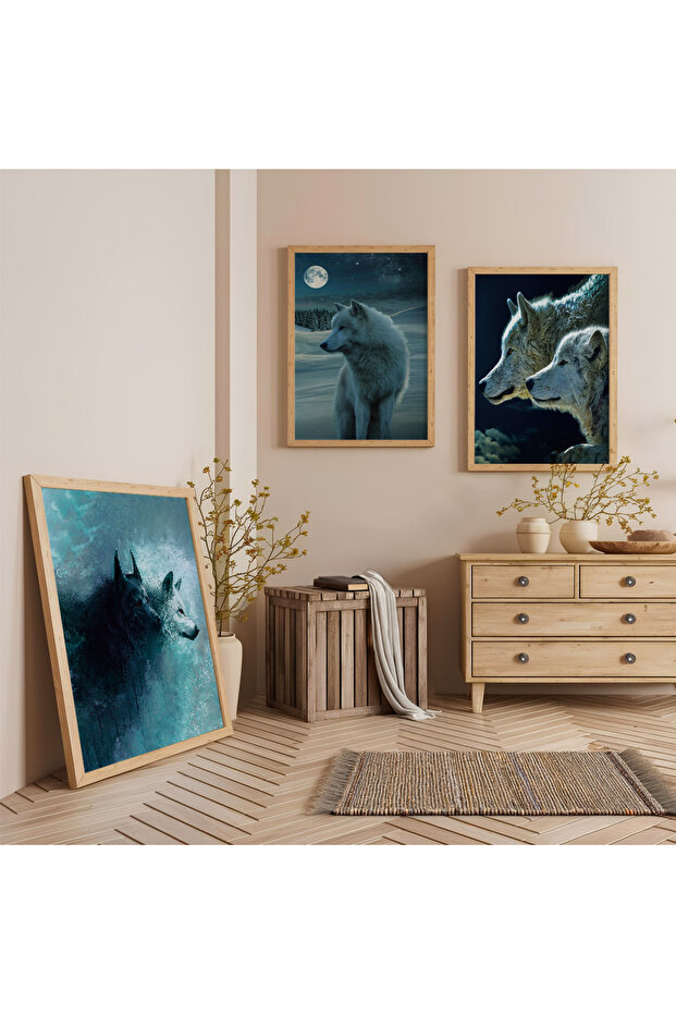 Bozkurt Triple Wooden Painting Set with Wooden Frame