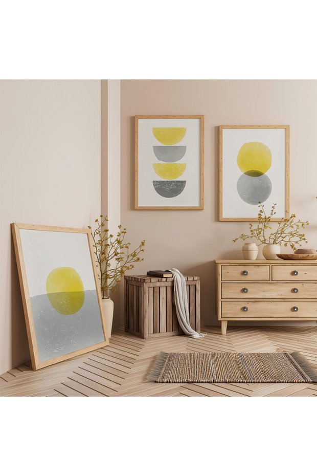 Wooden Framed Minimalist Loops Triple Wooden Painting Set