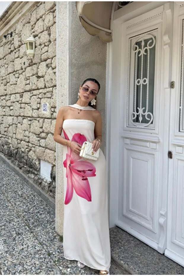 Patterned Strapless Dress - 1