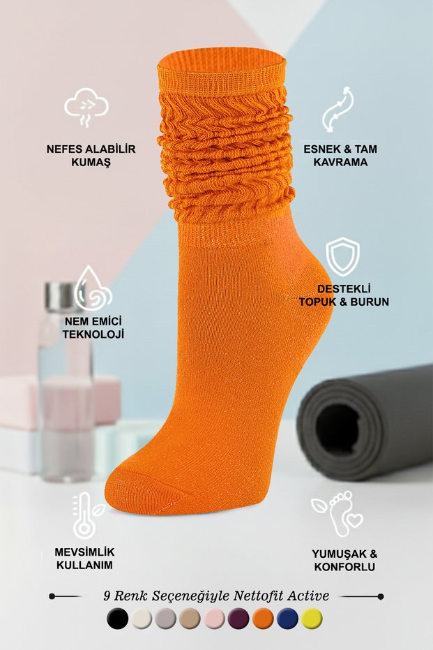 Single Women's Seasonal Orange Yoga Fitness Plates Sports and Aerobics Boot Socks