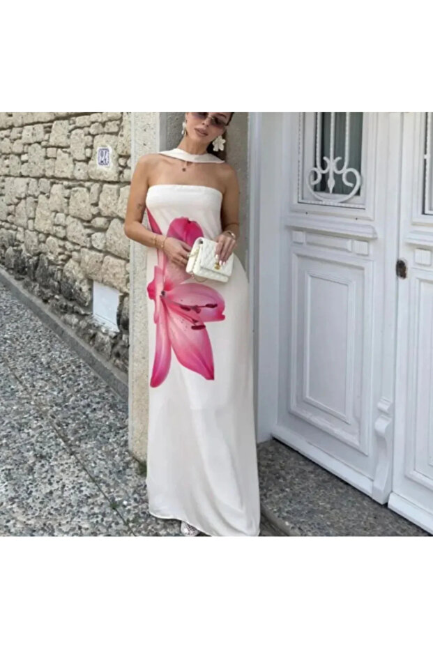 Patterned Strapless Dress - 4